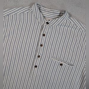 Lee Valley Flannel Grandfather Shirt Mens L Blue White Striped Irish Heritage